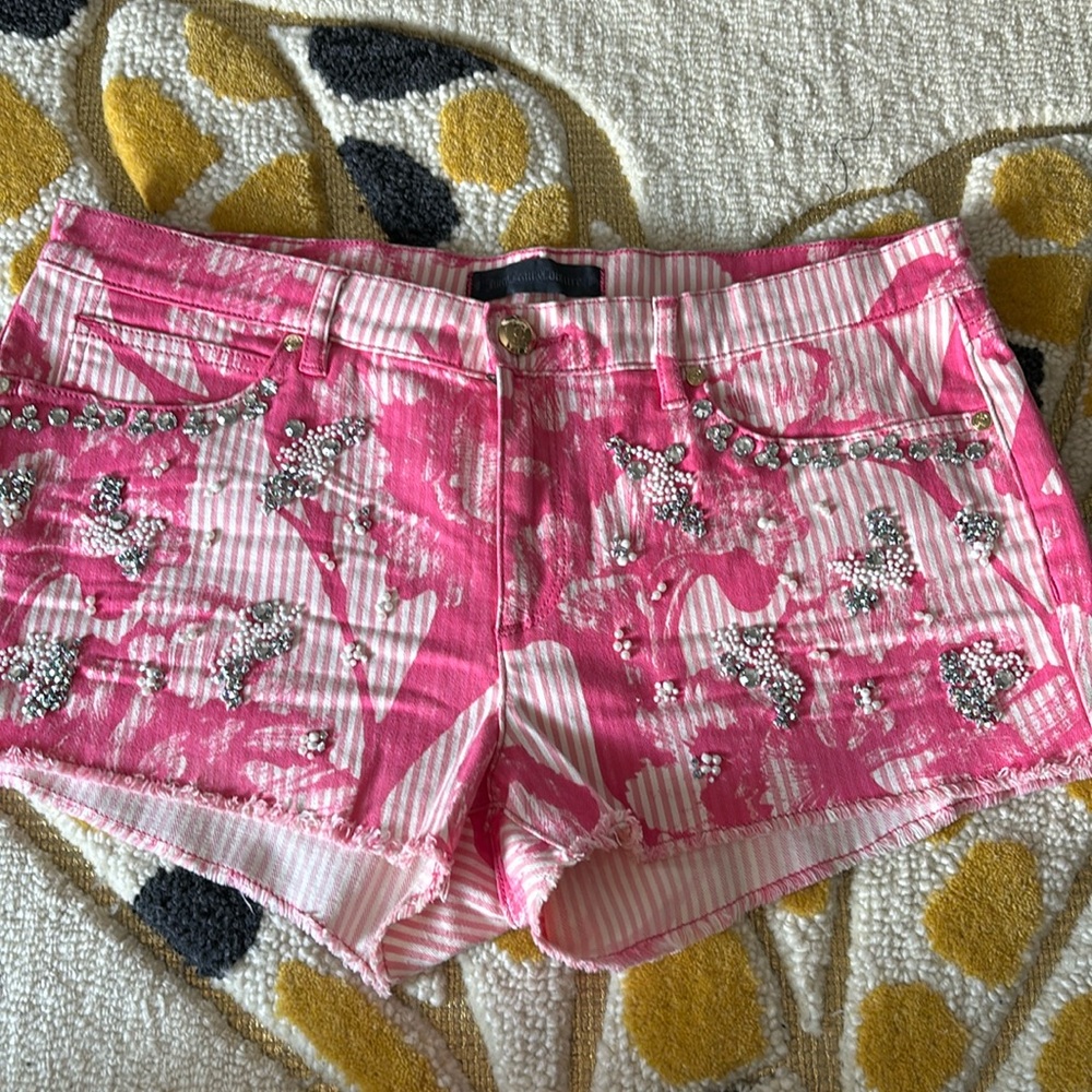 Ultra Rare vintage Juicy Couture pink and white embellished Jean shorts size 31